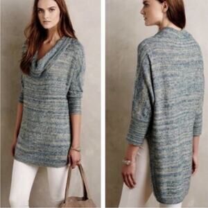 Anthropologie Field Flower Space Dye Turquoise Blue Cowl Neck Tunic Sweater S